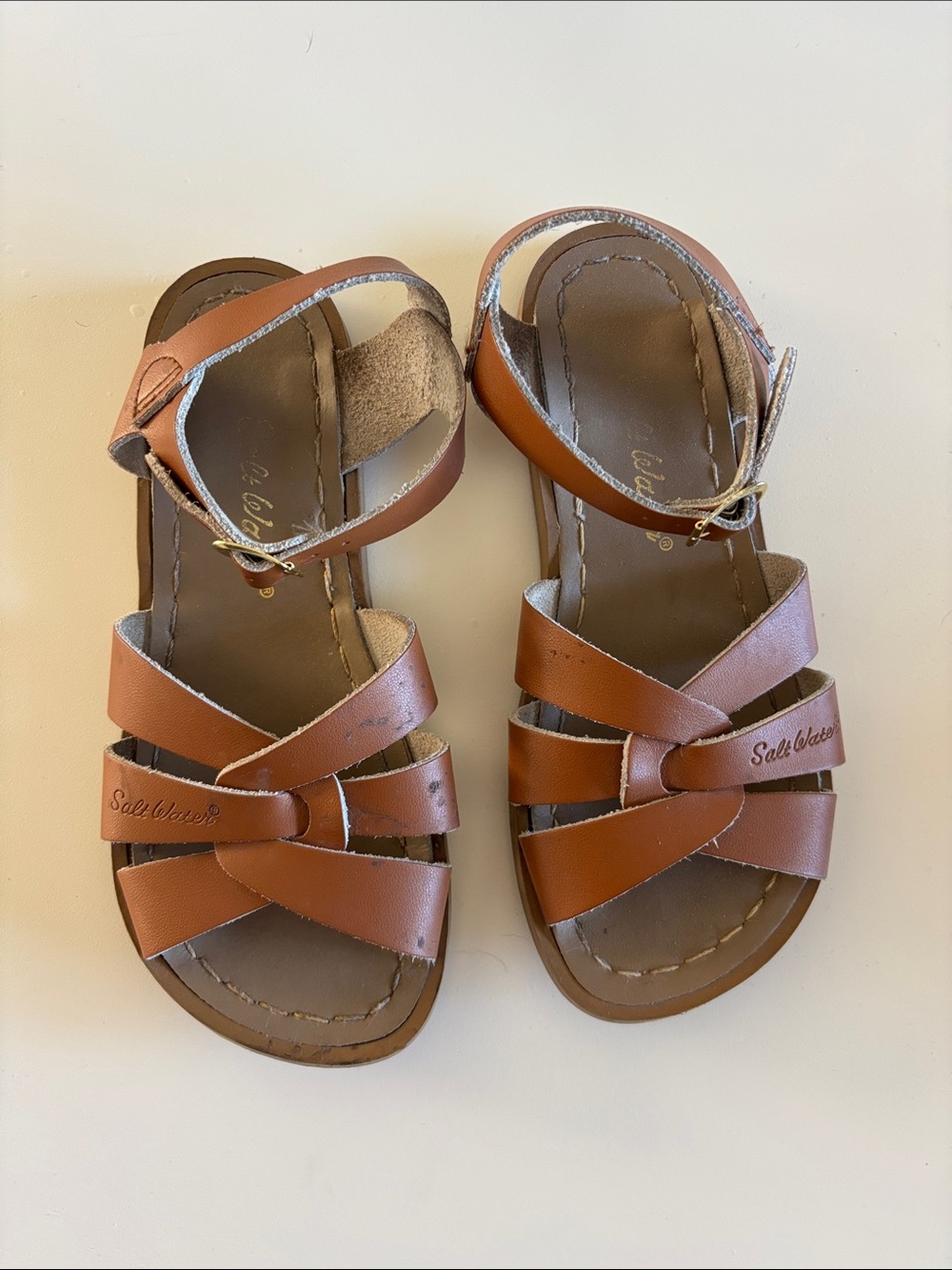 Salt Water Kids' Tan Strappy Sandals with Ankle Buckle